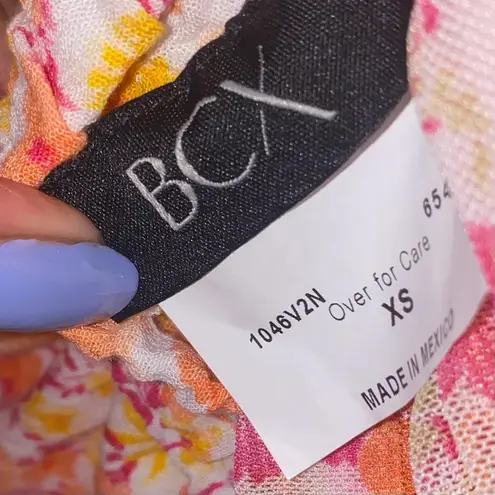 BCX dead stock tropical floral print babydoll runched top with floral midi skirt