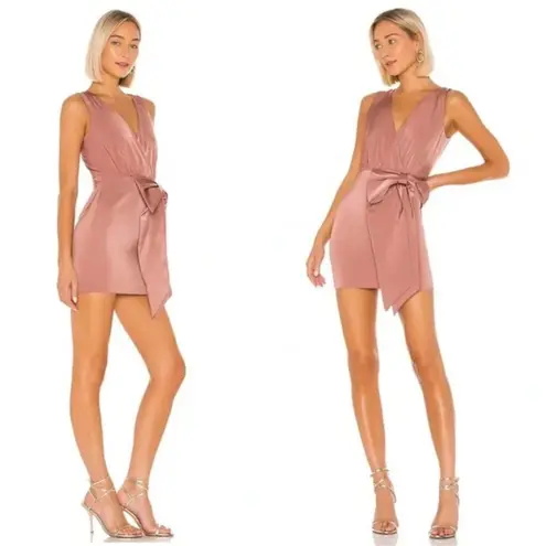 NBD  Faerie Front Bow Statement Satin Mini Dress Pink Mauve Cocktail Party Size M