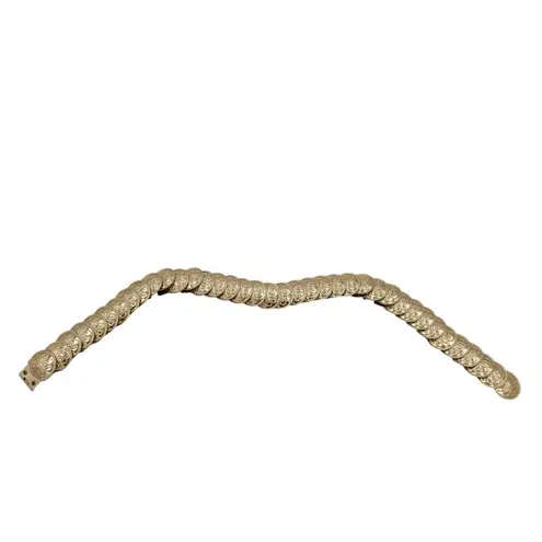 Vintage 80s Gold Coin Medallion Embossed Disc Stretch Belt One Size Boho Glam