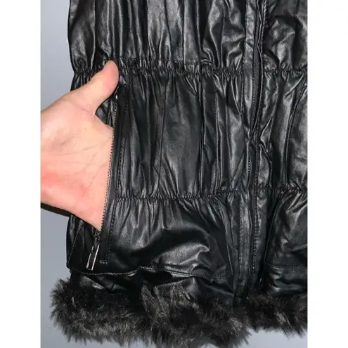 Bagatelle Black Faux Fur Faux Leather Reversible Vest Pockets Medium Like New