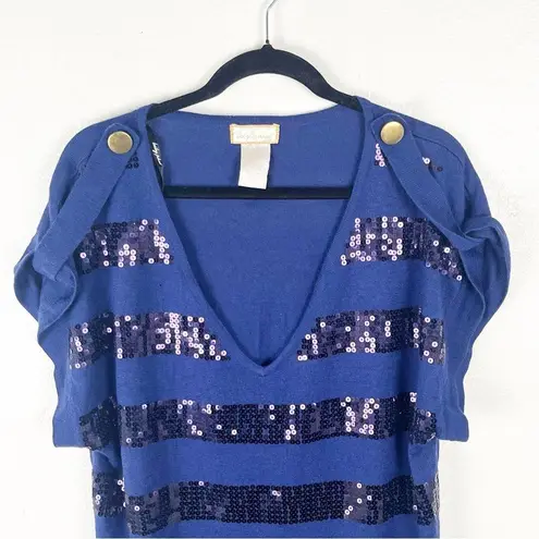 Baby Phat Blue Wool Blend Sequin Deep V-Neck Short Sleeves Sweater Dress Size 2X