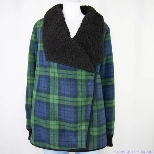 Jachs Girlfriend NWT green blue plaid Buffalo Sherpa jacket, size M