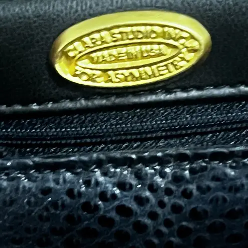 Clara Studio for Asymmetry Vtg Black Lizard Embossed Leather Bag 24K Gold Handle