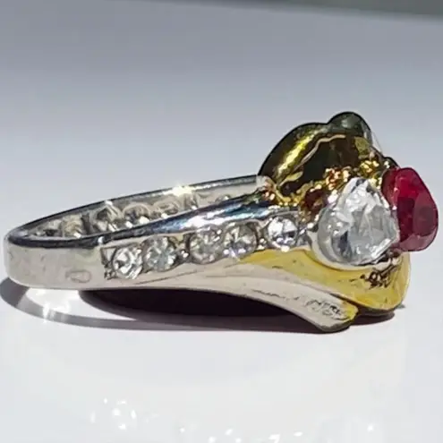 Gold and Silver Tone Hidden Message 2 Stone Ring Size 6