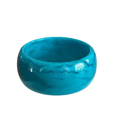 Turquoise Marbled Wide Resin Bangle Bracelet For Women Size 7inch Boho Beach Blue