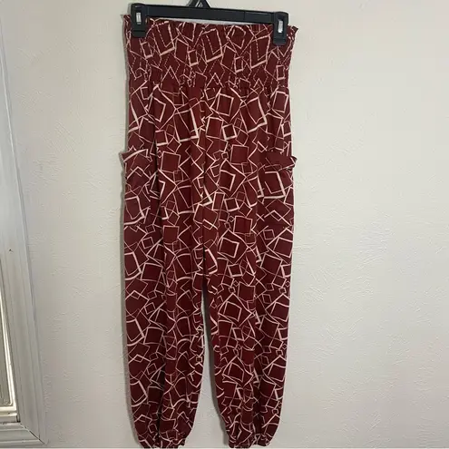 Boho Smocked Waist Pants | Red Geometric Print | S