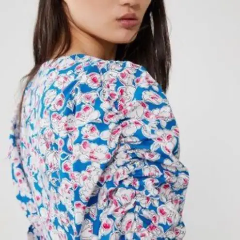 ZARA  puff sleeve pink blue floral mini wrap dress, size medium