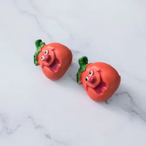 Vintage Clip On Earrings Cartoon Tomato? Earrings