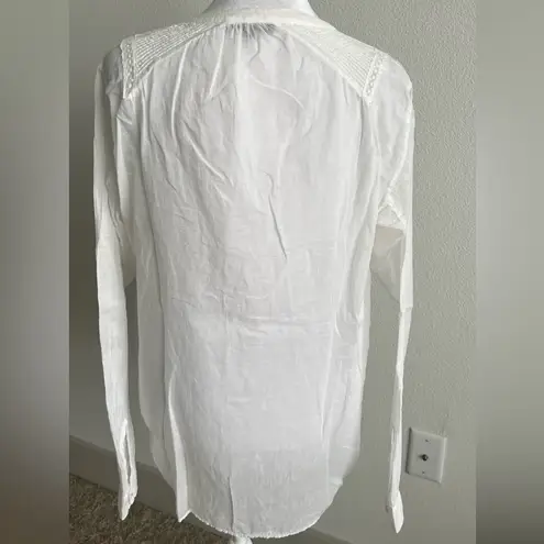 Maje Sheer White Long Sleeve Button Down Cotton Shirt with Bib Lace Collar