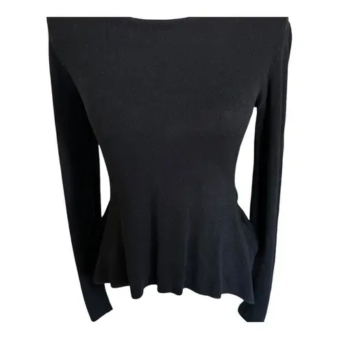 BCBGMAXAZRIA  Womens Audrey Black Long Sleeve Knit Peplum Top Solid Silk M