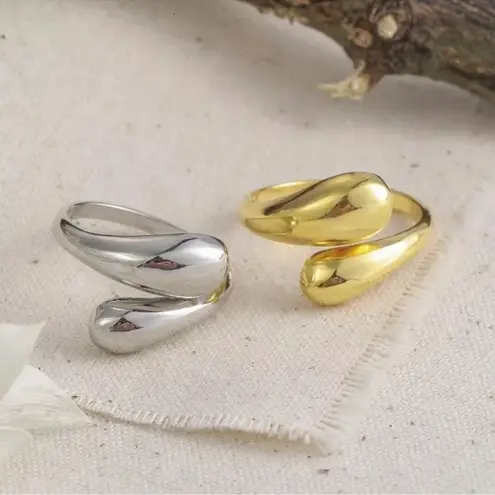 Boutique NEW Yellow Gold S925 Water Drop Open‎ Wrap Band Ring, Adjustable