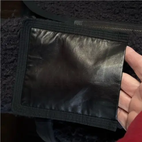 Rebecca Taylor EUC Fleece / Leather Zip Front Hoodie Jacket Black Size Small