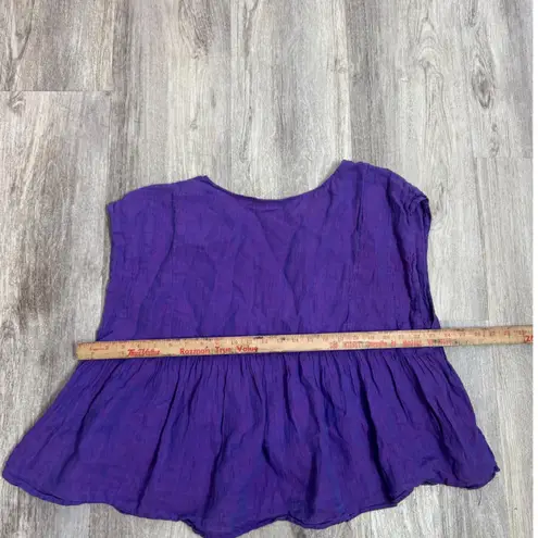 Holding Horses  Purple Linen Blend Peasant Babydoll Top Size L