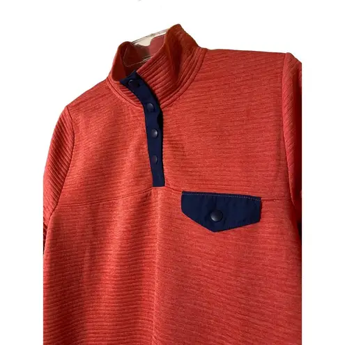 J Crew Unisex Quilted Coral Knit Pullover 1/4 Snap Button Style Sz M Orange Size M