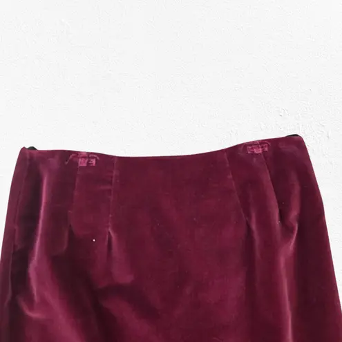 Vintage 80s Burgundy Velvet Gold Lace Trim Power Suit Blazer Skirt Size Medium Red