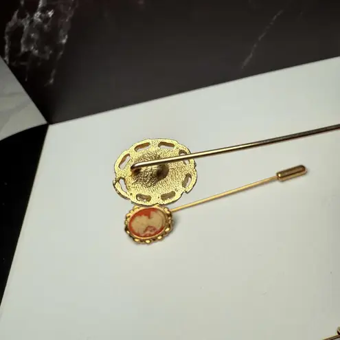 Lapel Stick Pin Gold Tone 1 Avon Lot Of 3 Cameo Lady Face, White Faux Opal