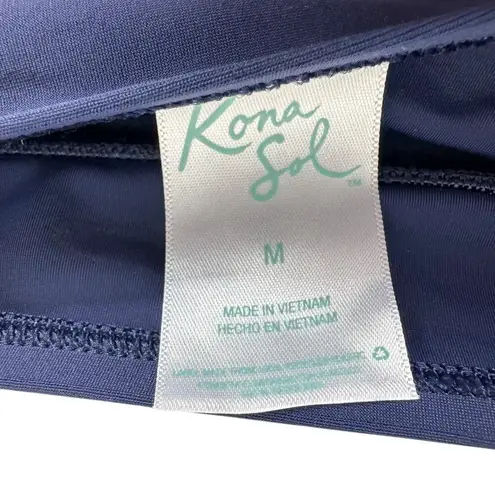 Kona Sol Navy Blue Yellow Keyhole Tankini Mini Swim Skirt Set Women's Size M