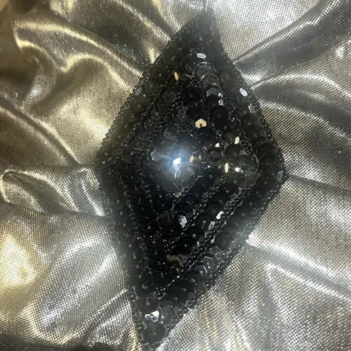 VTG 80s Indie Sleaze Art Deco Disco Silver & Over Drop Jersey Party Dress 12 Black Size 10