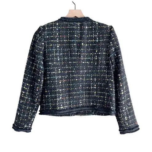 Tahari NWT Metallic Thread Tweed Fringe-Trim Blazer Jacket in Black, XS