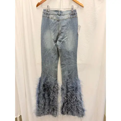 Nichole Lynel | NEW Feather Pearl Flare Denim Small Gala Party Clubbing Blue Size 6