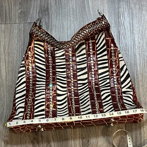 Raviani ✨ Western Glam Zebra & Croc Rhinestone Shoulder Bag. Red