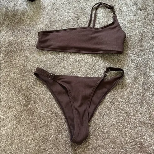 SheIn Brown Ribbed One Shoulder Bikini