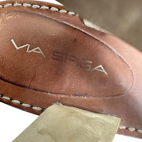 Via Spiga Leather Two Tone Strappy Wooden Heeled Open Toe Sandals Women's Size 9 Brown