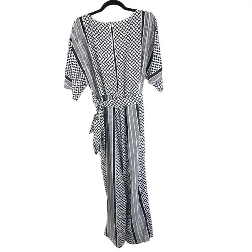 Bloomchic Geometric Contrast Dolman Sleeve Pocket Belted Jumpsuit Black 14-16