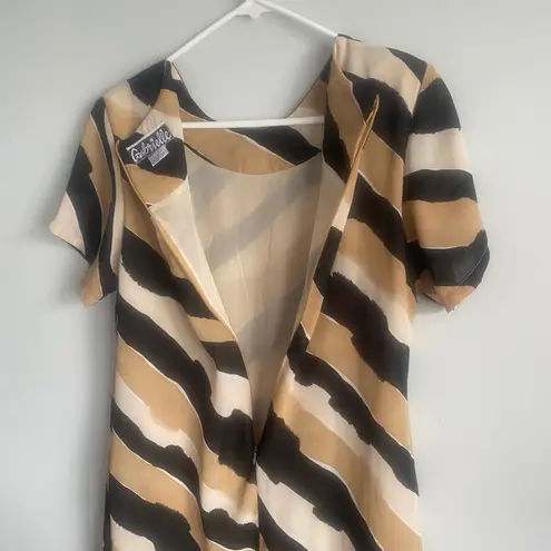 Mlle Gabrielle Vintage Gabrielle Black Tan Cream Striped Short Sleeve Shift‎ Mini Dress Medium - Image 5