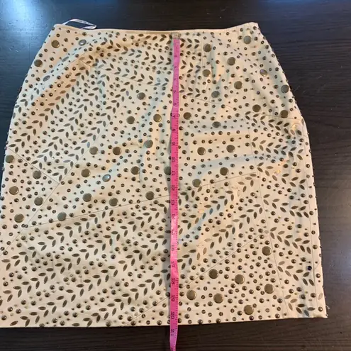 Lafayette 148 New York Skirt 12 Beige Bronze Studded Embellished Pencil READ Tan