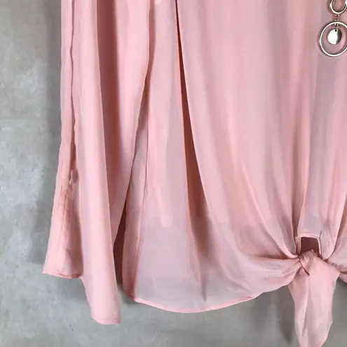 Thalia Sodi Pink Long Sleeve Chiffon Blouse with Necklace MEDIUM