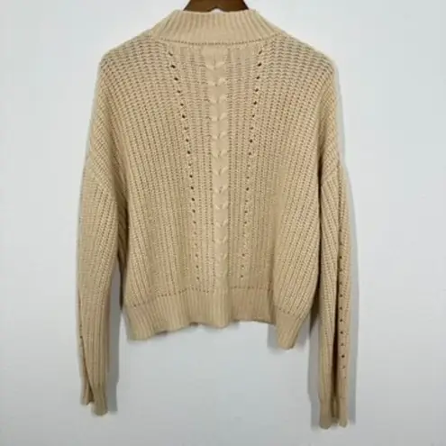Olivia Grey Beige Cream Cable Knit Ribbed Mockneck Sweater Fisherman Cottagecore Tan Size L