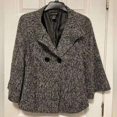 Focus 2000 Vintage Women's Wool Brand Black & White Tweed Pea Coat Jacket Size 8