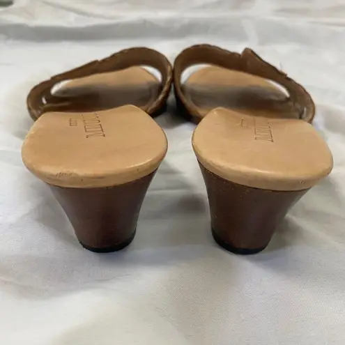 Tan Brown Braided Open Toe 90s Euro Leather Block Wedge Heels Sandals 6.5