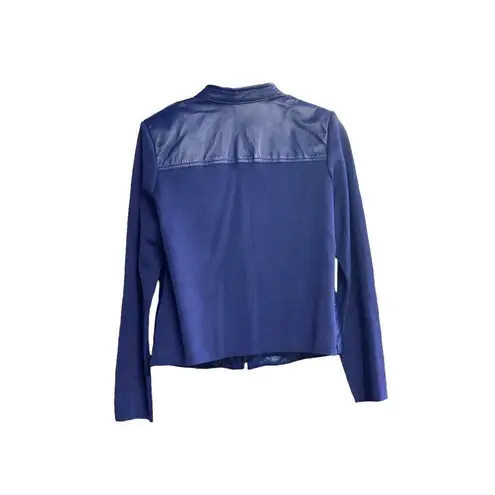 Peter Nygard Leather & Knit Blue Jacket Size Small Long Sleeves
