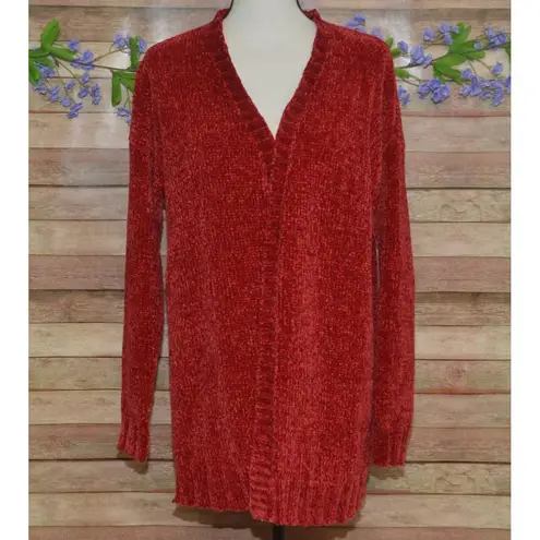 Simply Noelle Ladies Dark Red Open Front Chenille Cardigan Sweater Size 8-10