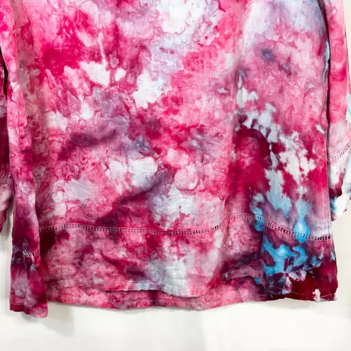 Artisan NY Medium Tunic Top Handmade Tie Dye Embroidered V Neck Boho Tassels 401