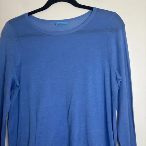 J. McLaughlin Blue Long Sleeve Button Cuff Knit Top Medium Silk Cotton