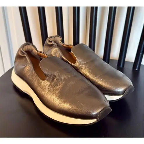 Aquatalia Keona metallic pewter Leather slip on sneakers 9