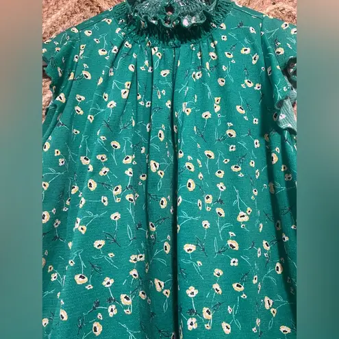 MELLODAY Women's Green Sleeveless Floral Tank Top w/ High Neck,Size M