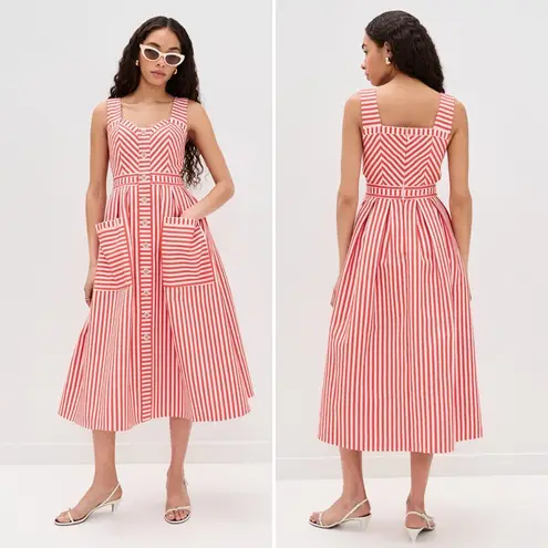 Hunter Bell Cosi Striped Midi Dress Red Poppy White Button Front Size 2 NWT - Image 10