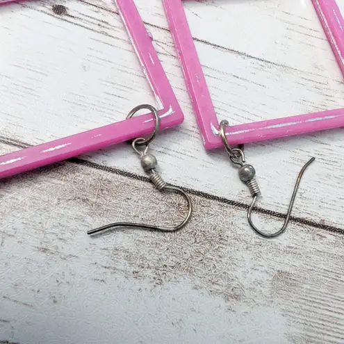 Earrings For Pierced Ears Large Pink & Silver Tone Dangle