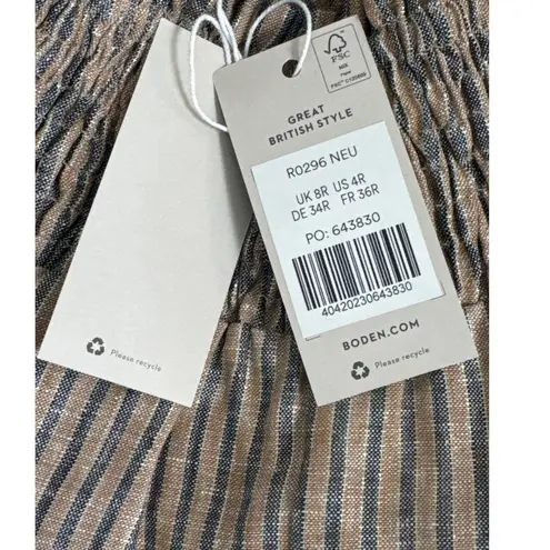 NWT Boden Linen Shirred Waist Camel and Black Lurex Stripe Wide Leg Trousers 4 Tan - Image 6