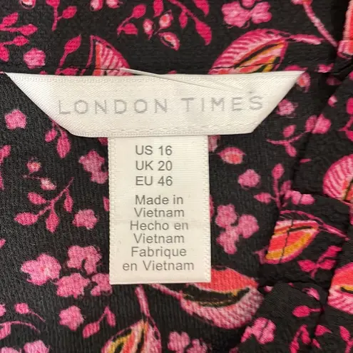 London Times Smocked Tiered Peasant Babydoll Dress Floral size 16 NWT