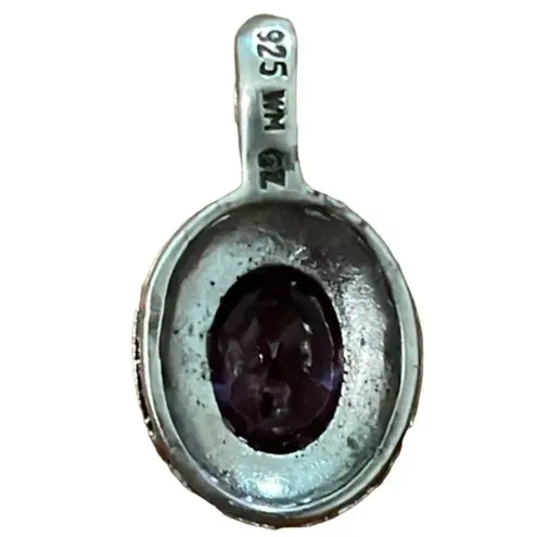 Source Unknown Sterling Silver Amethyst Tear Drop Pendant Marked 925 WM CZ