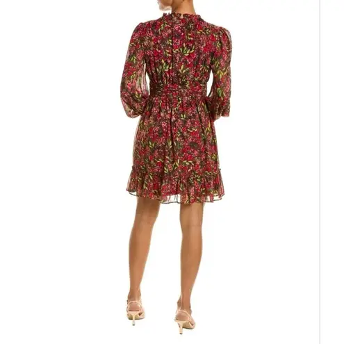 Julia Jordan Peasant Floral Gathered High Ruffle Neck Sheer Sleeves Mini Dress 8