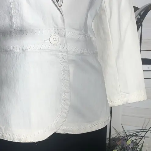 Apostrophe Embroidered Blazer Button Front Cotton Blend Cream Off White sz 2