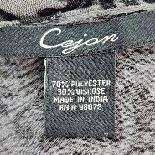 Cejon Black and Gray Textured Wrap One Size Sheer Scarf with Black Leaf Pattern