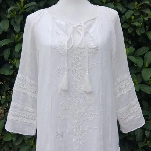 Sundance White Aleta Embroidered Mini Shift Dress Small