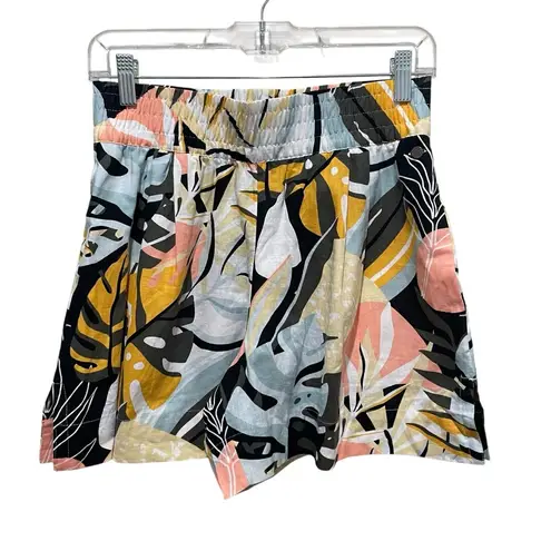 Calia Inverter Pleat Pull On Shorts Linen Multicolored Palm High Rise Size XS Pink